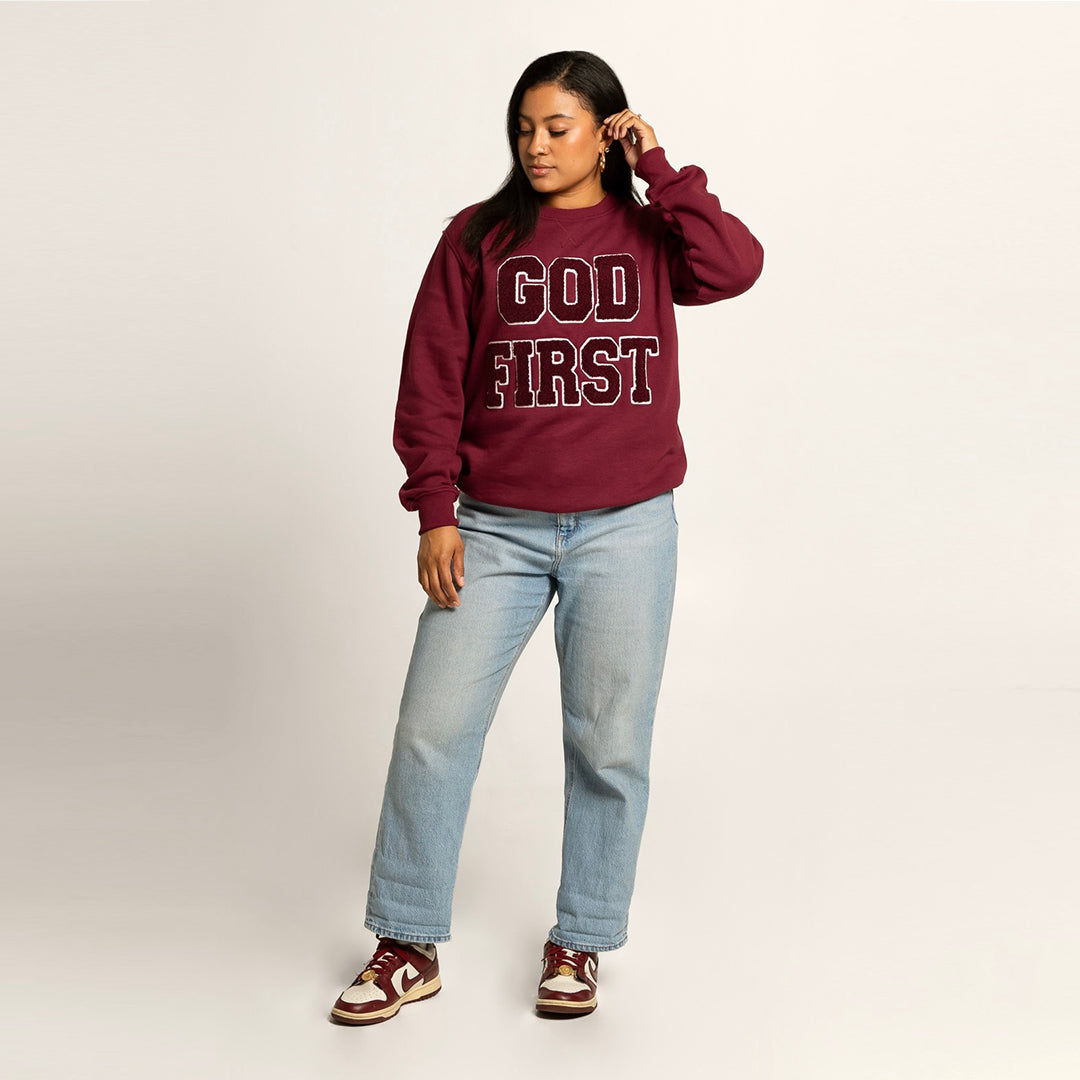 God First Chenille Crew- Maroon