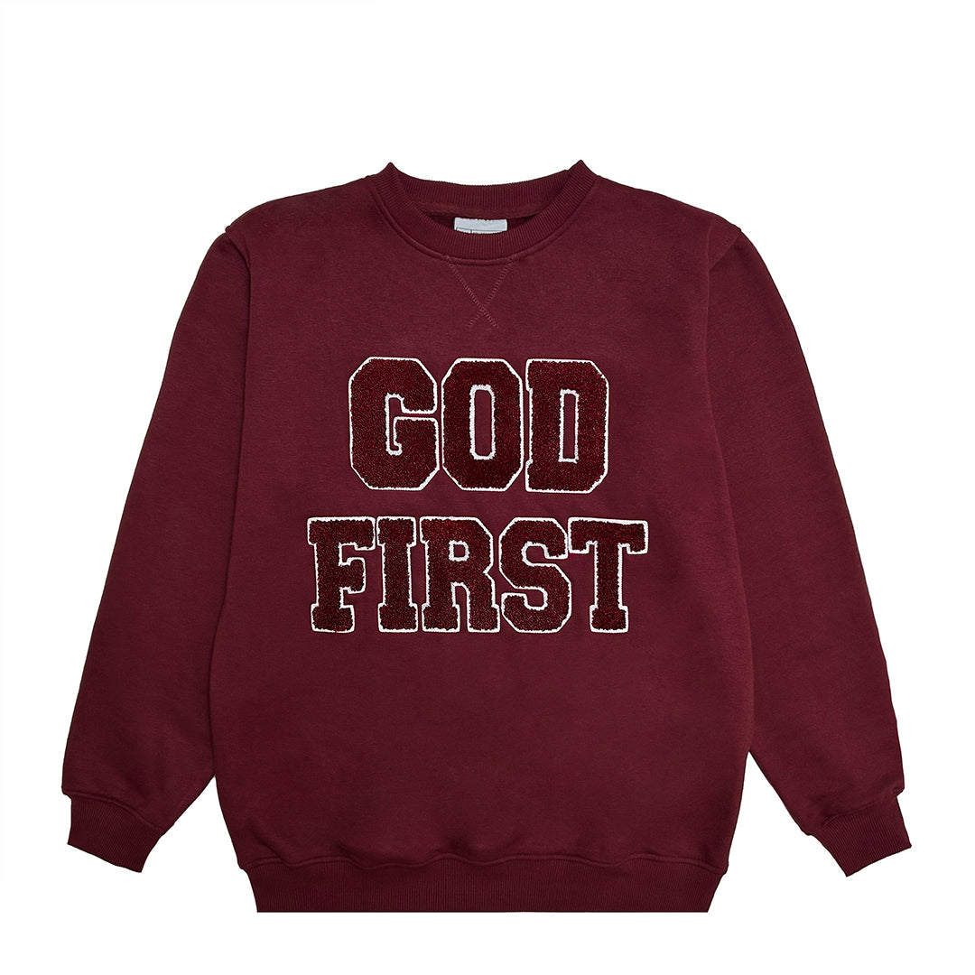 God First Chenille Crew- Maroon